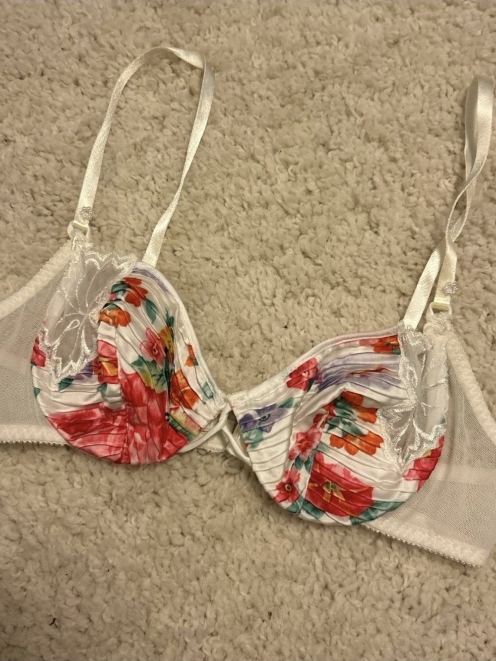 Dior White Underwire Bra with Multicolor Floral Print